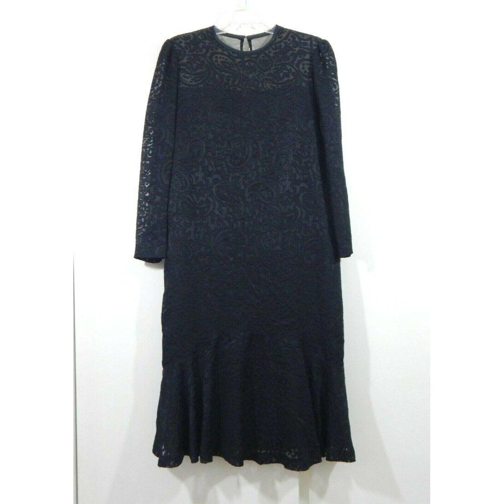 HENRY LEE dress vintage 70s black lbd lace party L